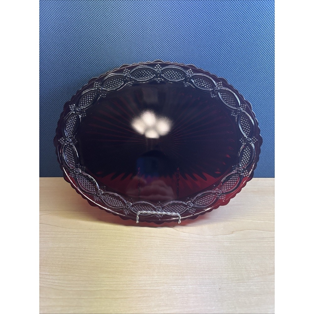 Vintage Avon 1876 Ruby Red Cape Cod Oval Serving Platter 13.5" Tray Glass